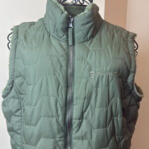 Free Country Women's Olive Quilted and Faux Fur Reversible Vest